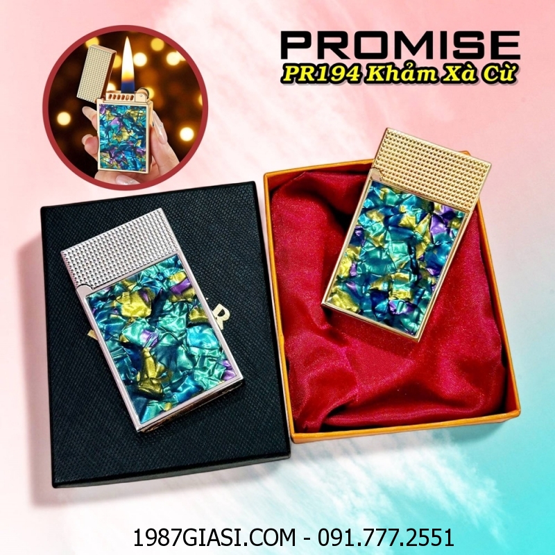 BẬT LỬA XĂNG ĐÁ PROMISE PR194 KHẢM XÀ CỪ (CÓ HỘP) - (XÀI XĂNG)