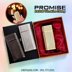 BẬT LỬA GAS ĐÁ PROMISE PR208 VÂN KIM CƯƠNG (GAS ĐÁ RÃNH TAY) (CÓ HỘP) - (XÀI GAS)