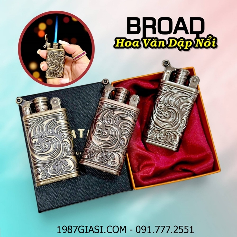 BẬT LỬA KHÈ BROAD HOA VĂN DẬP NỔI 2 MẶT (CÓ HỘP) - (XÀI GAS)