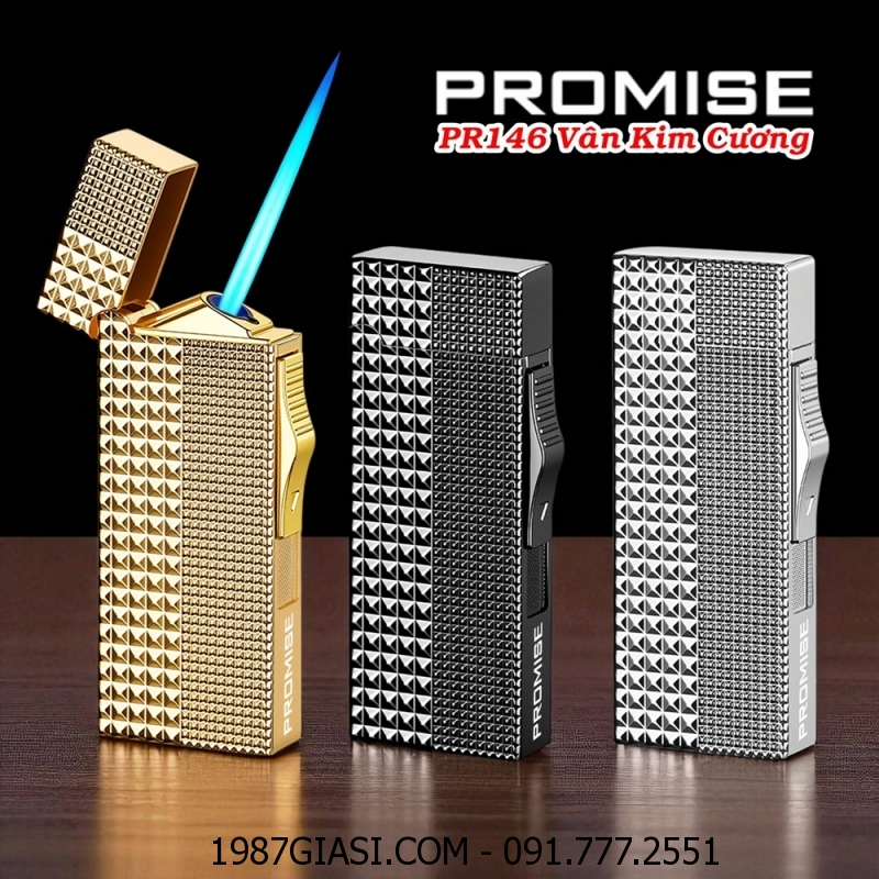BẬT LỬA KHÈ PROMISE PR146 VÂN KIM CƯƠNG DẬP NỔI 2 MẶT - (XÀI GAS)