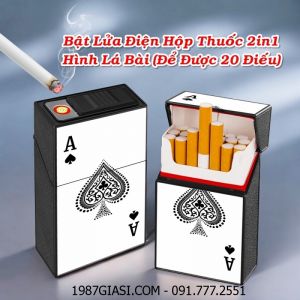 BẬT LỬA ĐIỆN HỘP THUỐC 2IN1 HÌNH LÁ BÀI TRẮNG (ĐỂ ĐƯỢC 20 ĐIẾU THUỐC) (FULLBOX) - (SẠC ĐIỆN) #TRẮNG