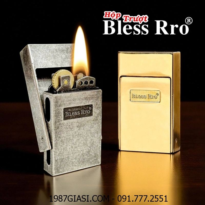 BẬT LỬA XĂNG ĐÁ HỘP TRƯỢT BLESS RRO KIM LOẠI NGUYÊN KHỐI (FULLBOX) - (XÀI XĂNG)