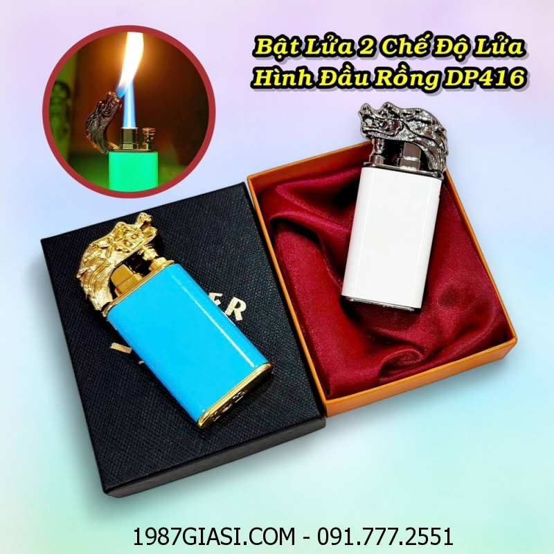 BẬT LỬA 2 CHẾ ĐỘ LỬA HÌNH ĐẦU RỒNG DP416 (DẠ QUANG PHÁT SÁNG) (CÓ HỘP) - (XÀI GAS)