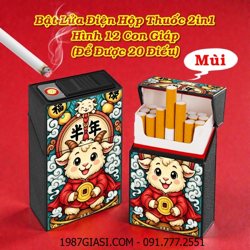 BẬT LỬA ĐIỆN HỘP THUỐC 2IN1 HÌNH 12 CON GIÁP (ĐỂ ĐƯỢC 20 ĐIẾU) (FULLBOX) - (SẠC ĐIỆN) #MÙI (DÊ)