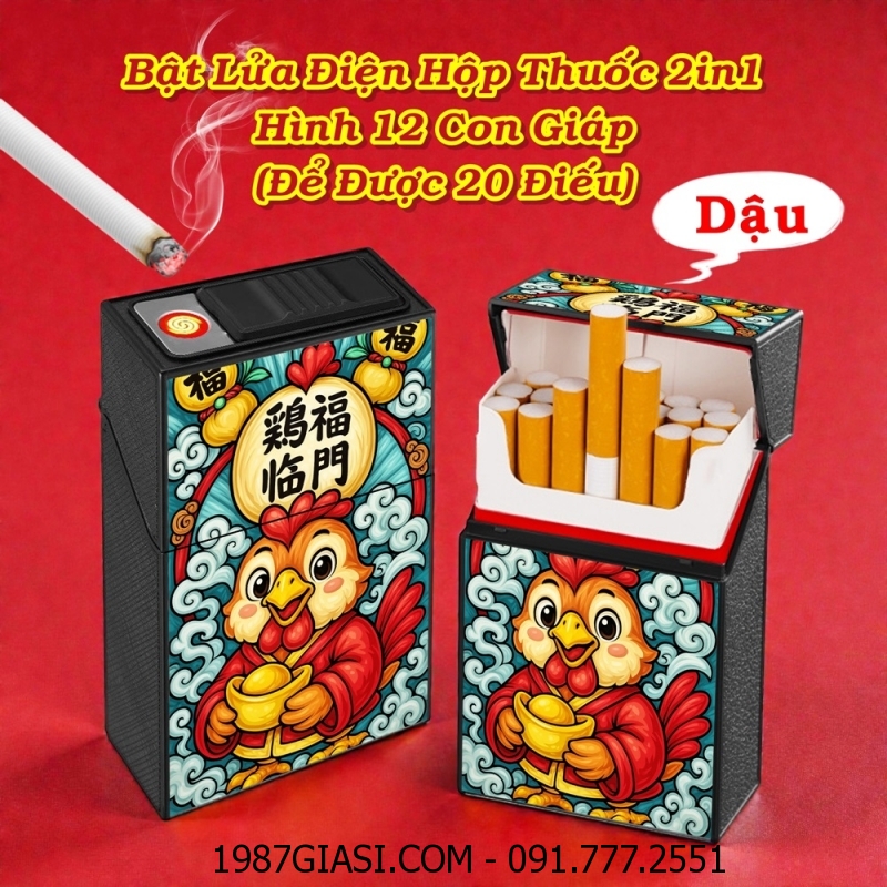 BẬT LỬA ĐIỆN HỘP THUỐC 2IN1 HÌNH 12 CON GIÁP (ĐỂ ĐƯỢC 20 ĐIẾU) (FULLBOX) - (SẠC ĐIỆN) #DẬU (GÀ)