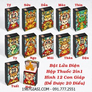 BẬT LỬA ĐIỆN HỘP THUỐC 2IN1 HÌNH 12 CON GIÁP CÁC KIỂU (ĐỂ ĐƯỢC 20 ĐIẾU) (FULLBOX) - (SẠC ĐIỆN)