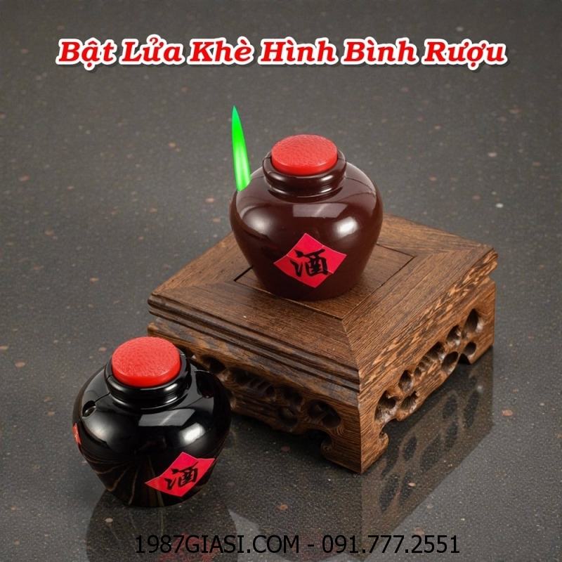 BẬT LỬA KHÈ HÌNH BÌNH RƯỢU KIM LOẠI (FULLBOX) - (XÀI GAS)