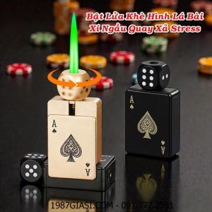 BẬT LỬA KHÈ HÌNH LÁ BÀI XÍ NGẦU QUAY XẢ STRESS (KIM LOẠI) - (XÀI GAS)